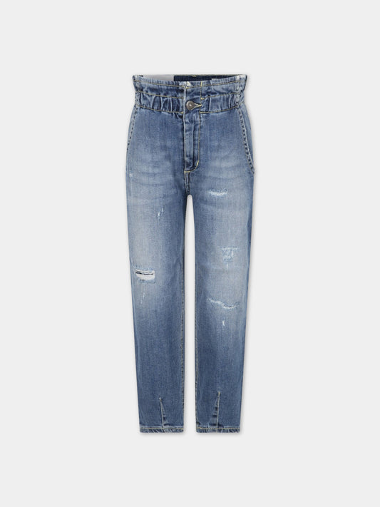 Jeans blu per bambina con finti strappi,Dondup Kids,DFPA221C DS041 4016