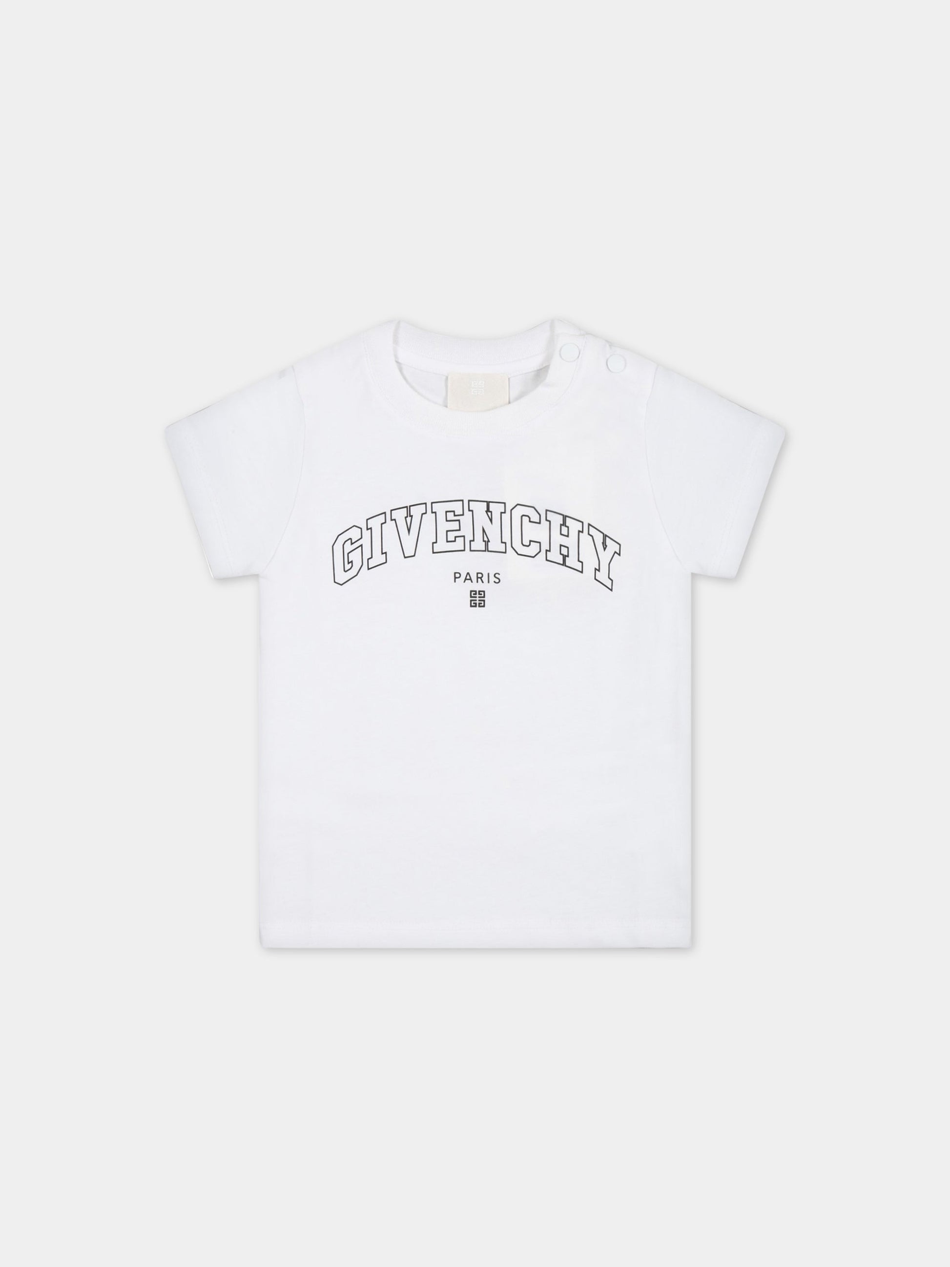T-shirt bianca per neonati con logo nero,Givenchy Kids,H05248 10P