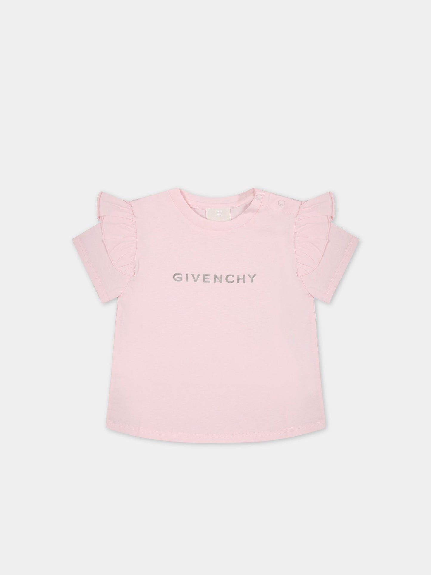 T-shirt rosa per neonata con logo argentato,Givenchy Kids,H05256 44Z