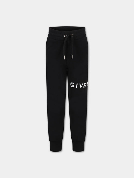 Pantaloni neri da tuta per bambino con logo bianco,Givenchy Kids,H24202 09B
