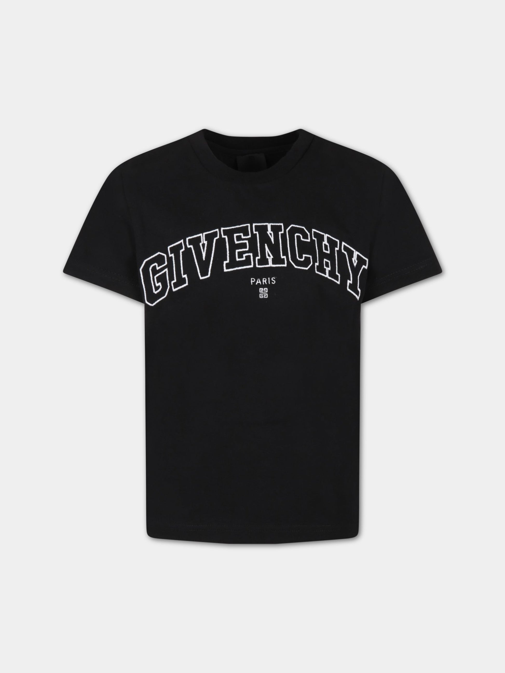 T-shirt nera per bambino con logo bianco,Givenchy Kids,H25418 09B