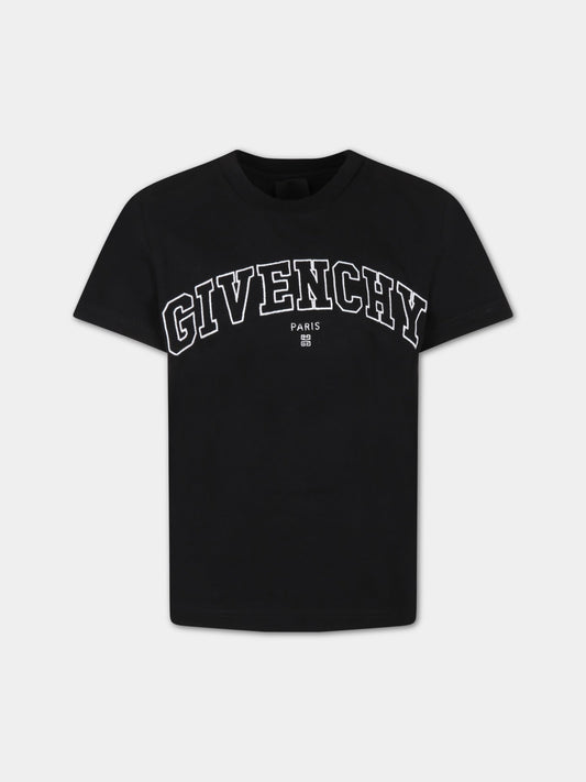 T-shirt nera per bambino con logo bianco,Givenchy Kids,H25418 09B