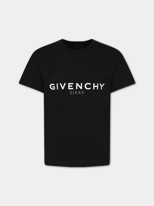 T-shirt nera per bambino con logo bianco,Givenchy Kids,H25404 09B