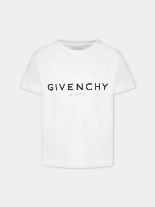 T-shirt bianca per bambino con logo nero,Givenchy Kids,H25404 10P