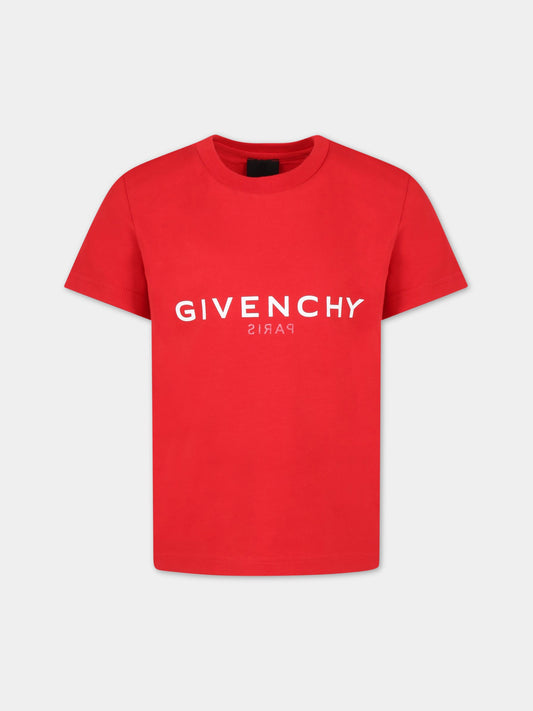 T-shirt rossa per bambino con logo bianco,Givenchy Kids,H25404 991