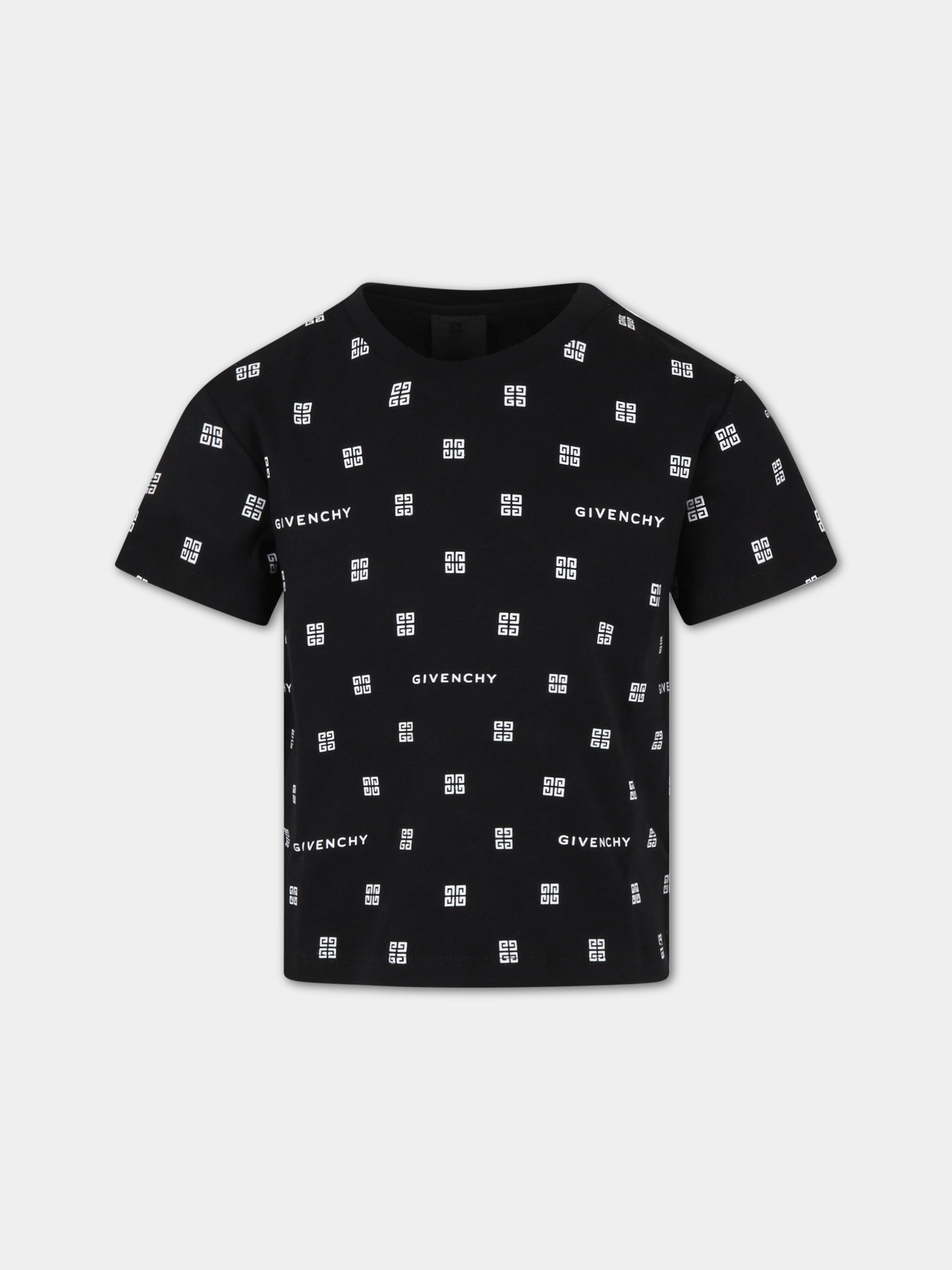 T-shirt nera per bambina con logo bianco,Givenchy Kids,H15323 09B