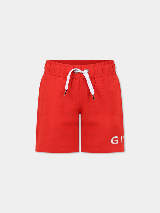 Boxer-mare rosso per bambino con logo e motivo 4G,Givenchy Kids,H20073 991