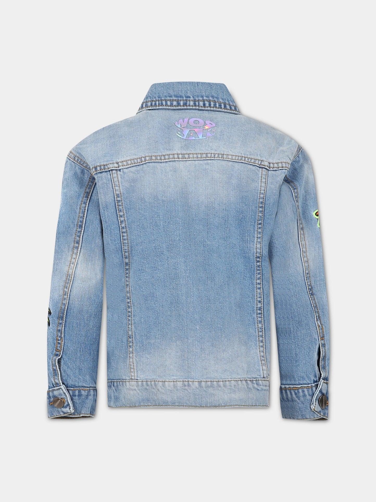 Giubbotto celeste per bambini con iconico smile e patch,Barrow,032949 200