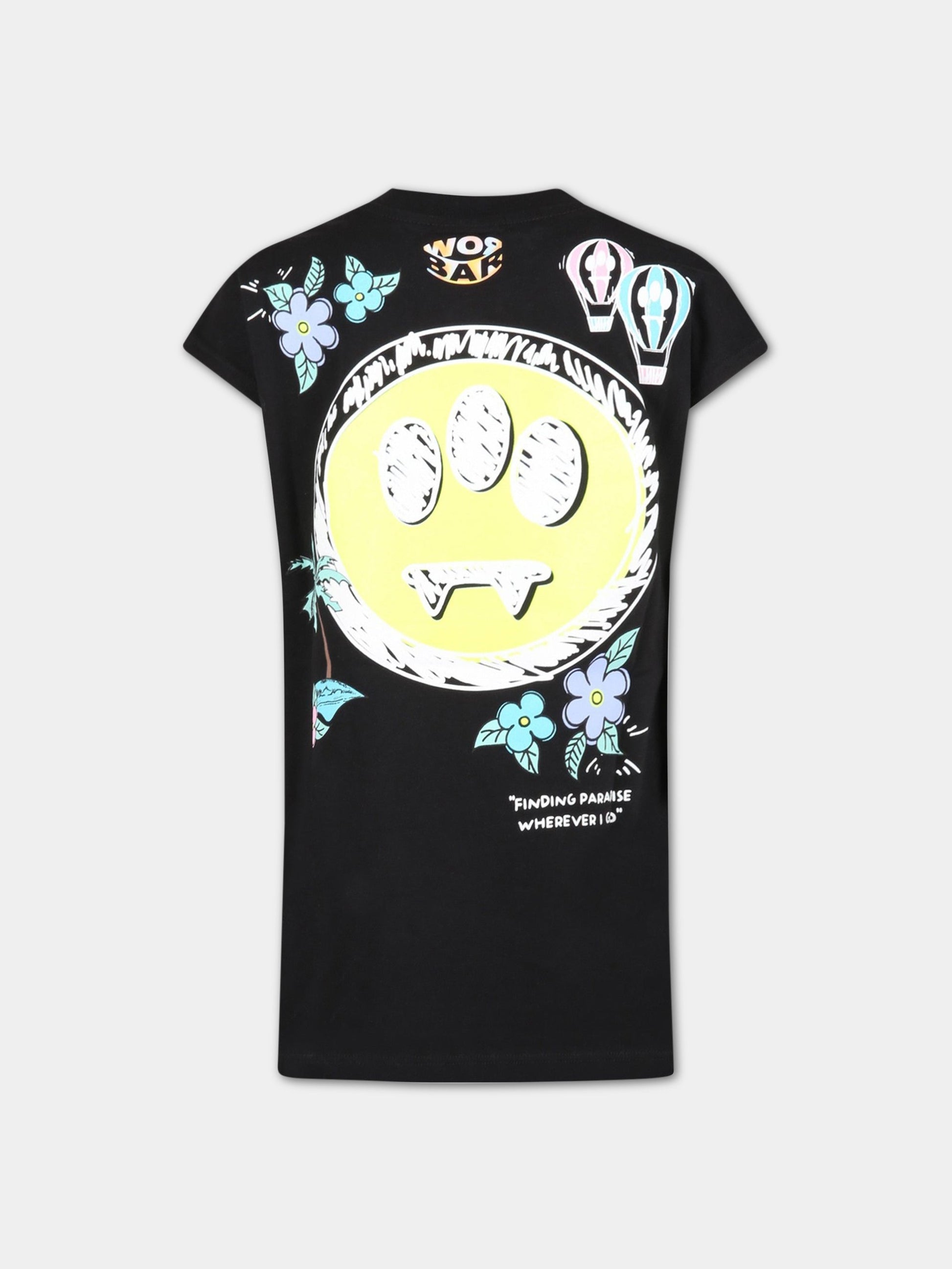 Vestito neroper bambina con fiori e smile,Barrow,033056 110