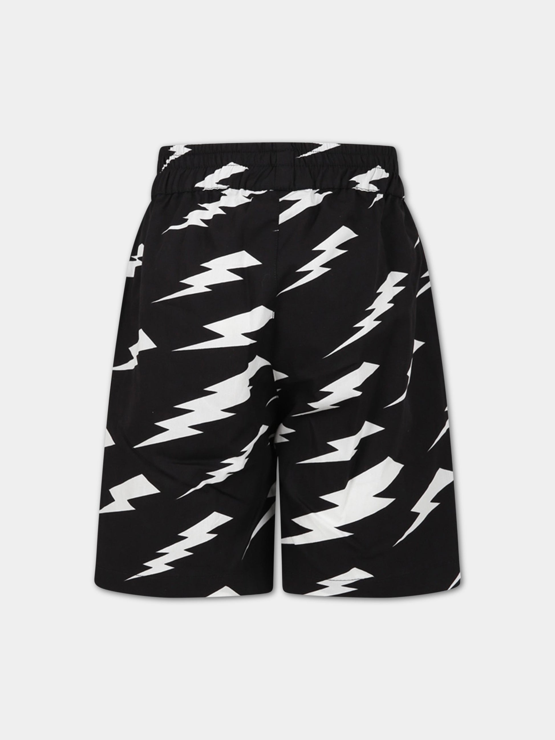 Shorts nero per bambino con iconiche saette e logo,Neil Barrett Kids,033594 110