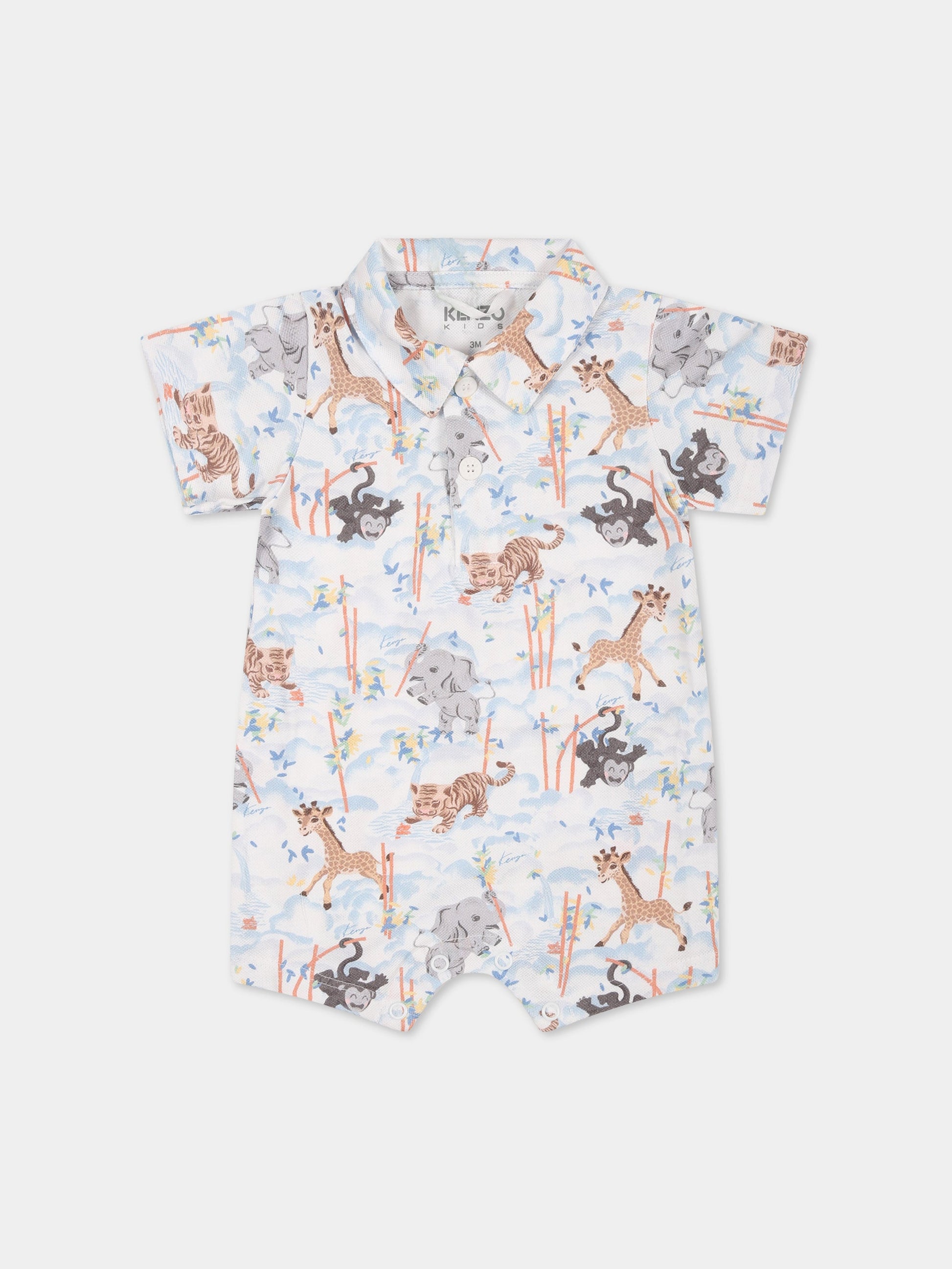 Pagliaccetto bianco per neonato con stampa animali e logo,Kenzo Kids,K94099 10P