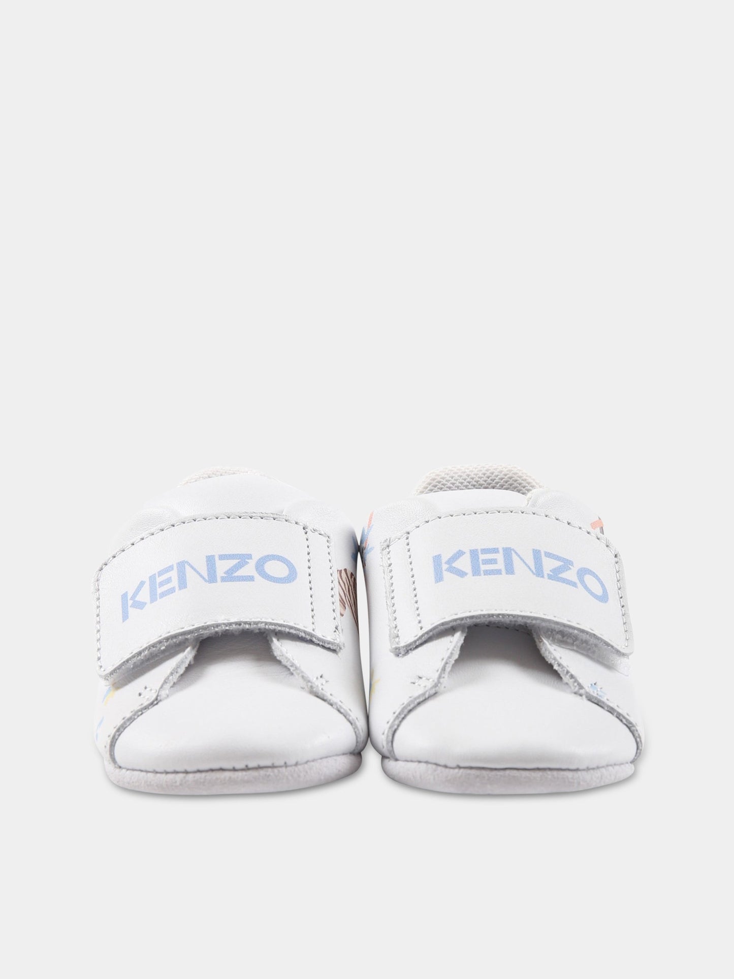 Sneakers bianche per neonato con animali e logo,Kenzo Kids,K99011 10P