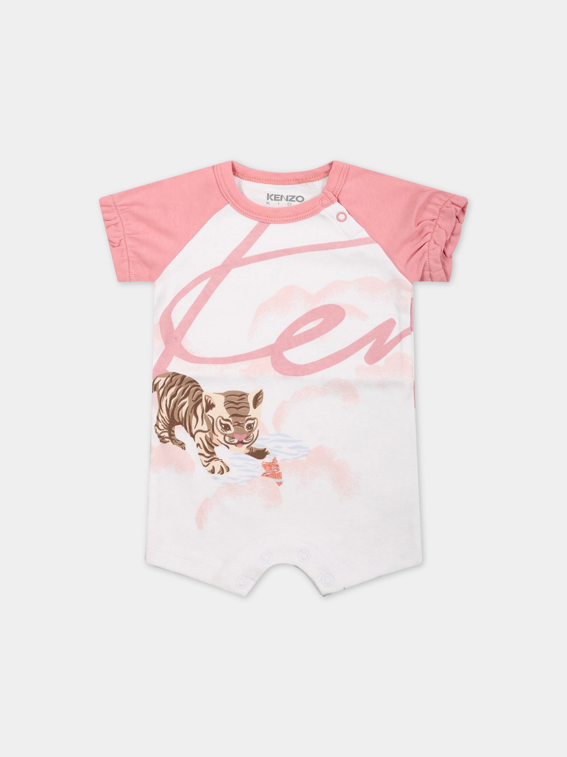 Pagliaccetto rosa per neonata con animali e logo,Kenzo Kids,K94101 10P