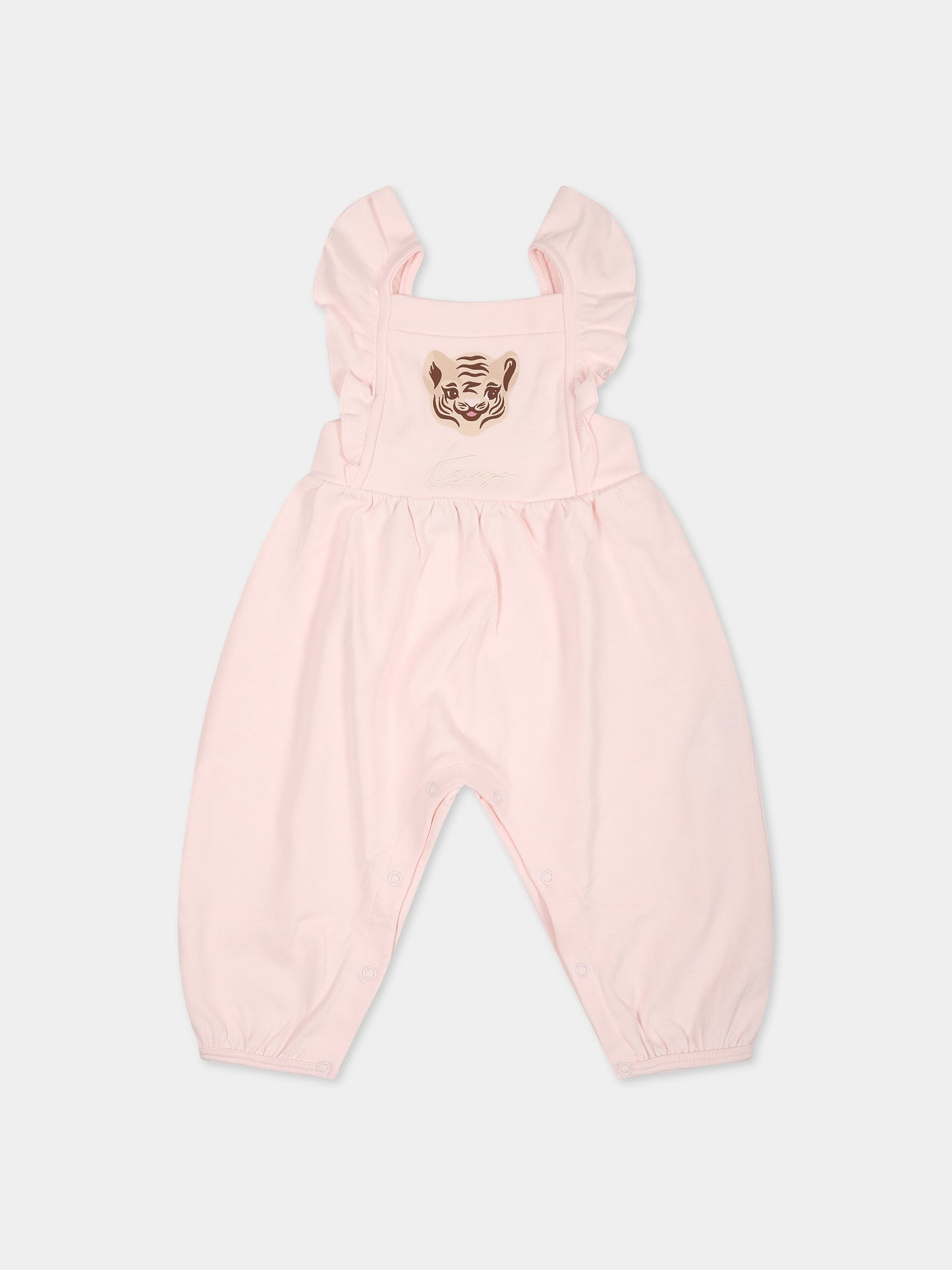 Salopette rosa per neonata con tigre e logo,Kenzo Kids,K94104 450