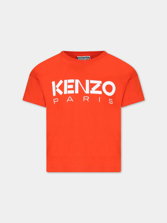 T-shirt arancione per neonata con logo,Kenzo Kids,K15629 987