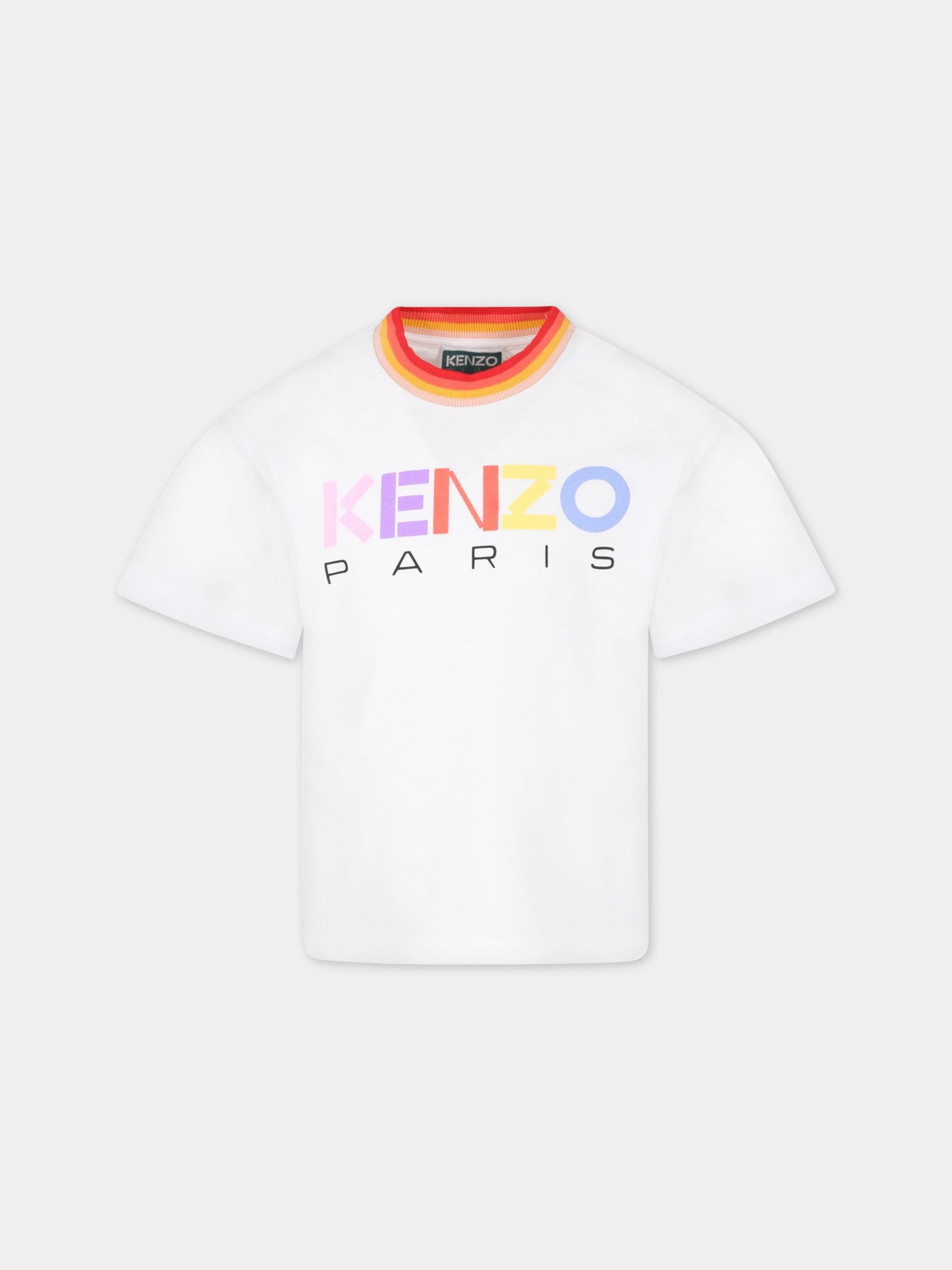 T-shirt bianca per bambina con logo multicolor,Kenzo Kids,K15630 10P
