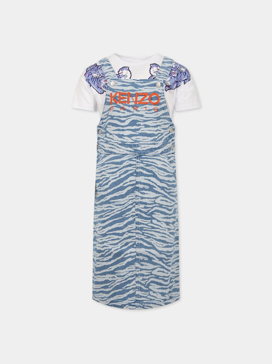 Completo multicolor per bambina con stampa tigre e logo,Kenzo Kids,K18003 78G