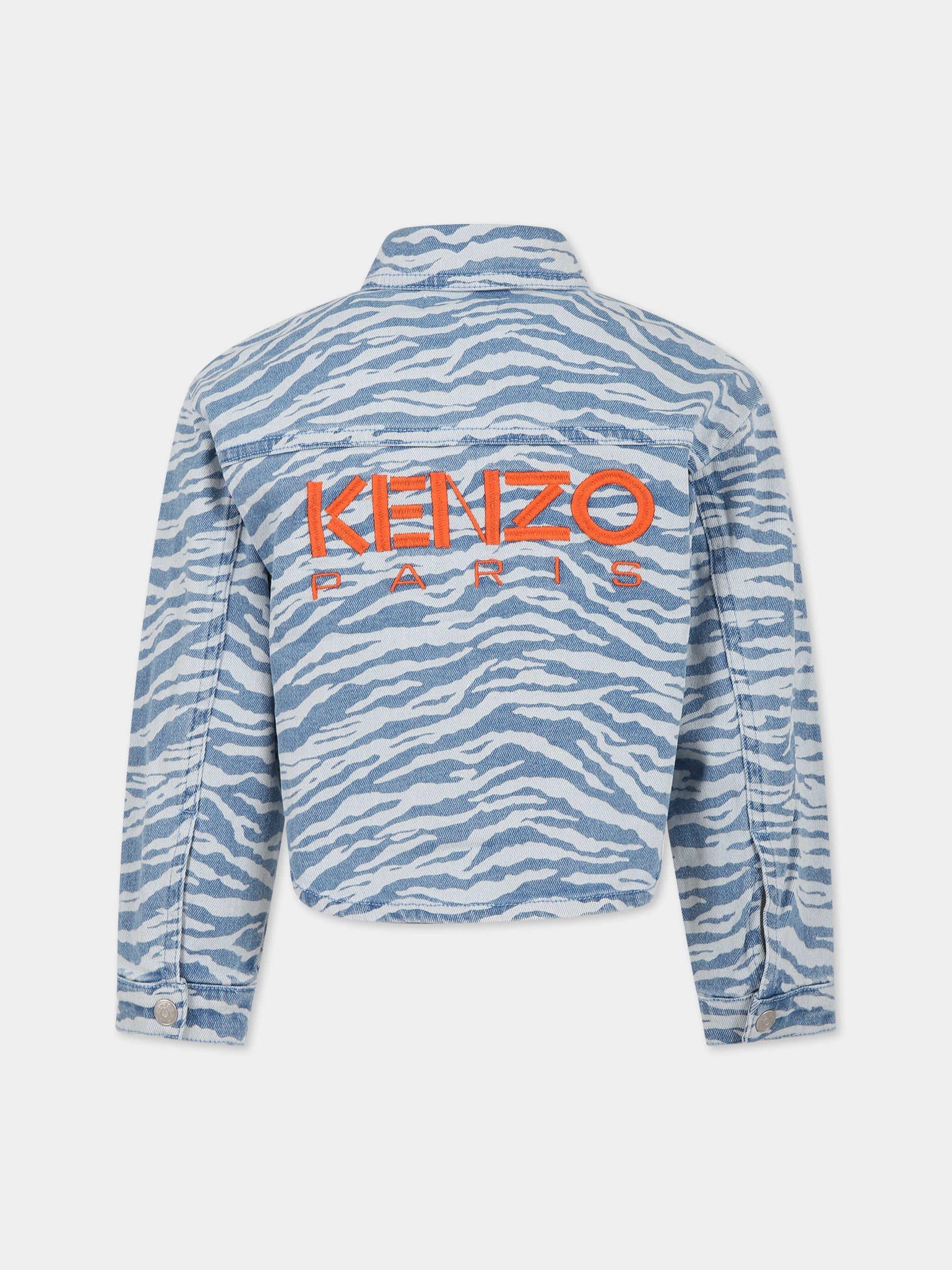 Giubboto celeste per bambina con logo,Kenzo Kids,K15638 78G
