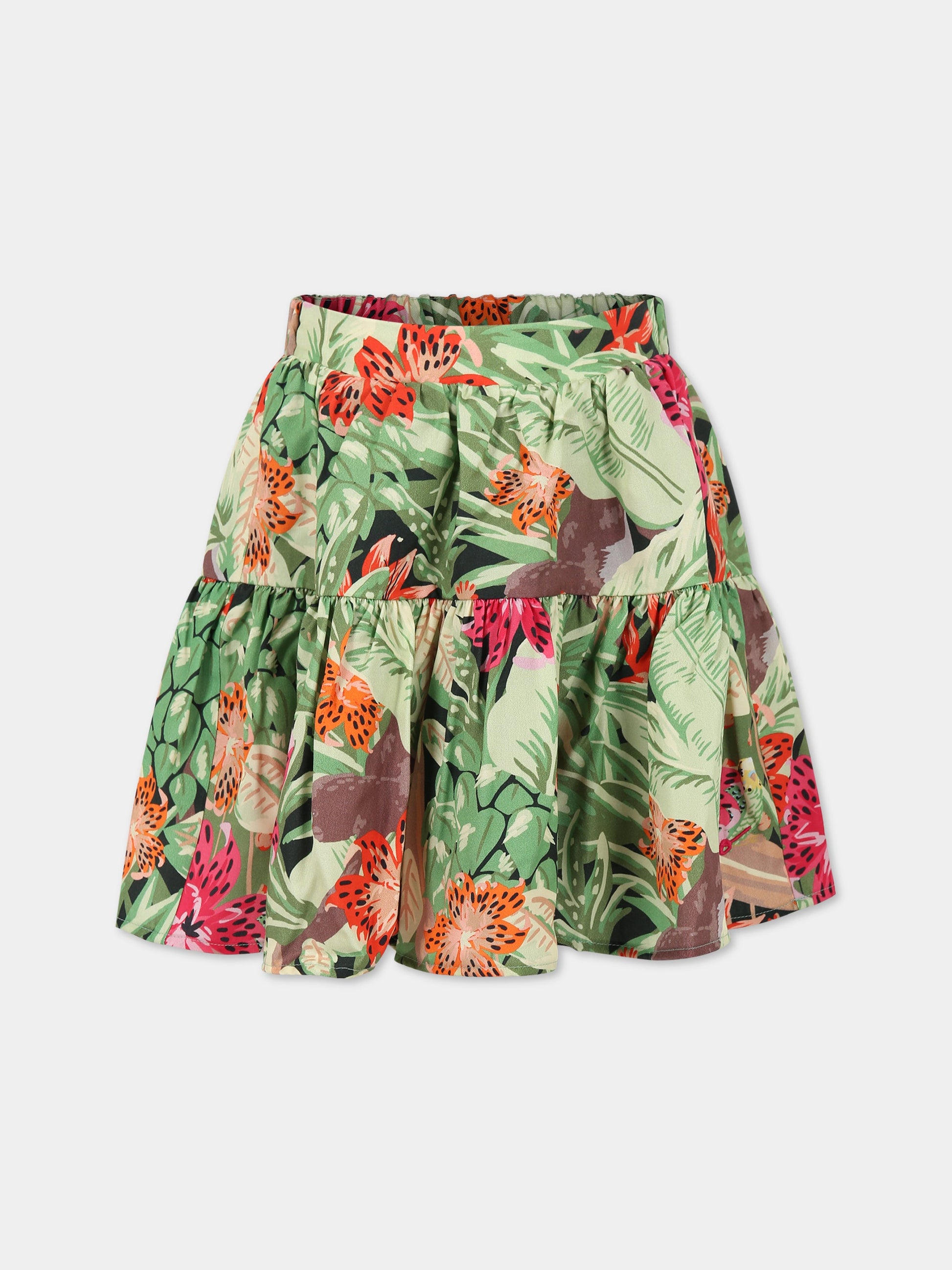 Gonna multicolor per bambina con stampa giungla e logo,Kenzo Kids,K13086 675