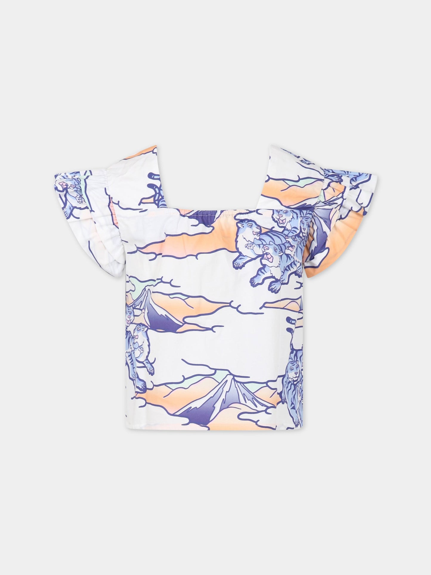 T-shirt bianca per bambina con stampa e logo,Kenzo Kids,K15637 10P