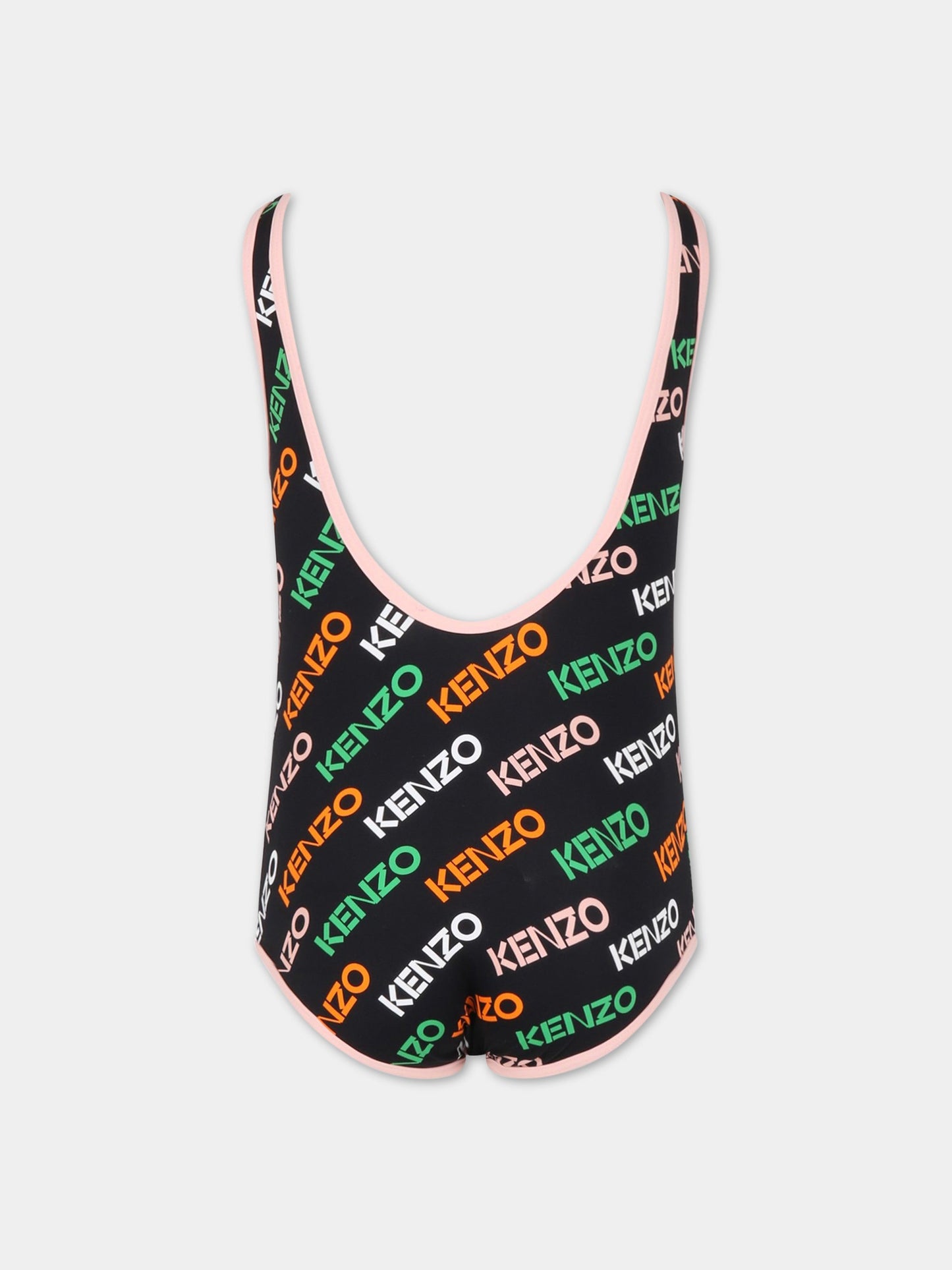 Costume nero da bagno per bambina con logo multicolor all-over,Kenzo Kids,K10066 09P