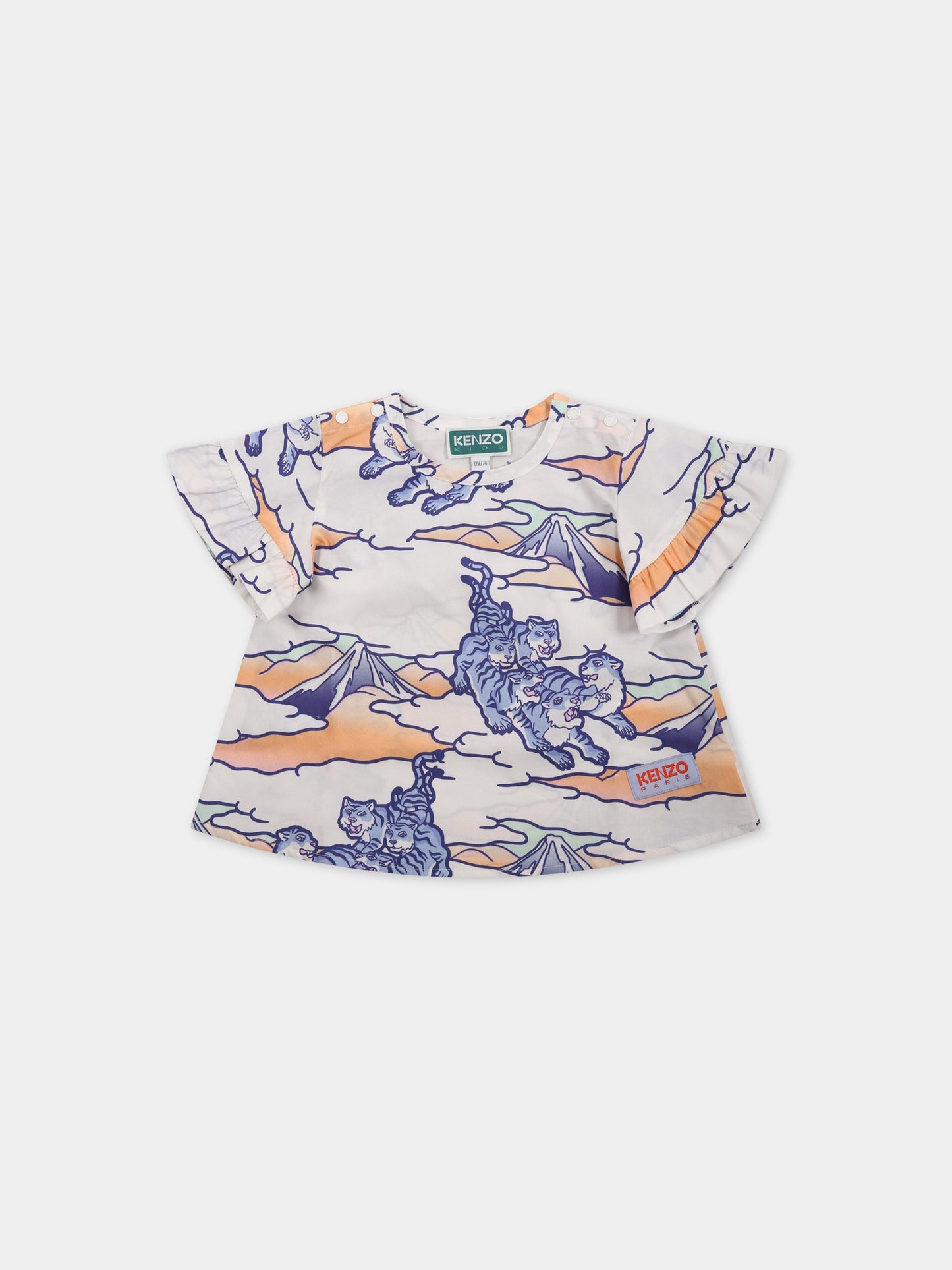 T-shirt bianca per neonata con tigre e logo,Kenzo Kids,K05478 10P