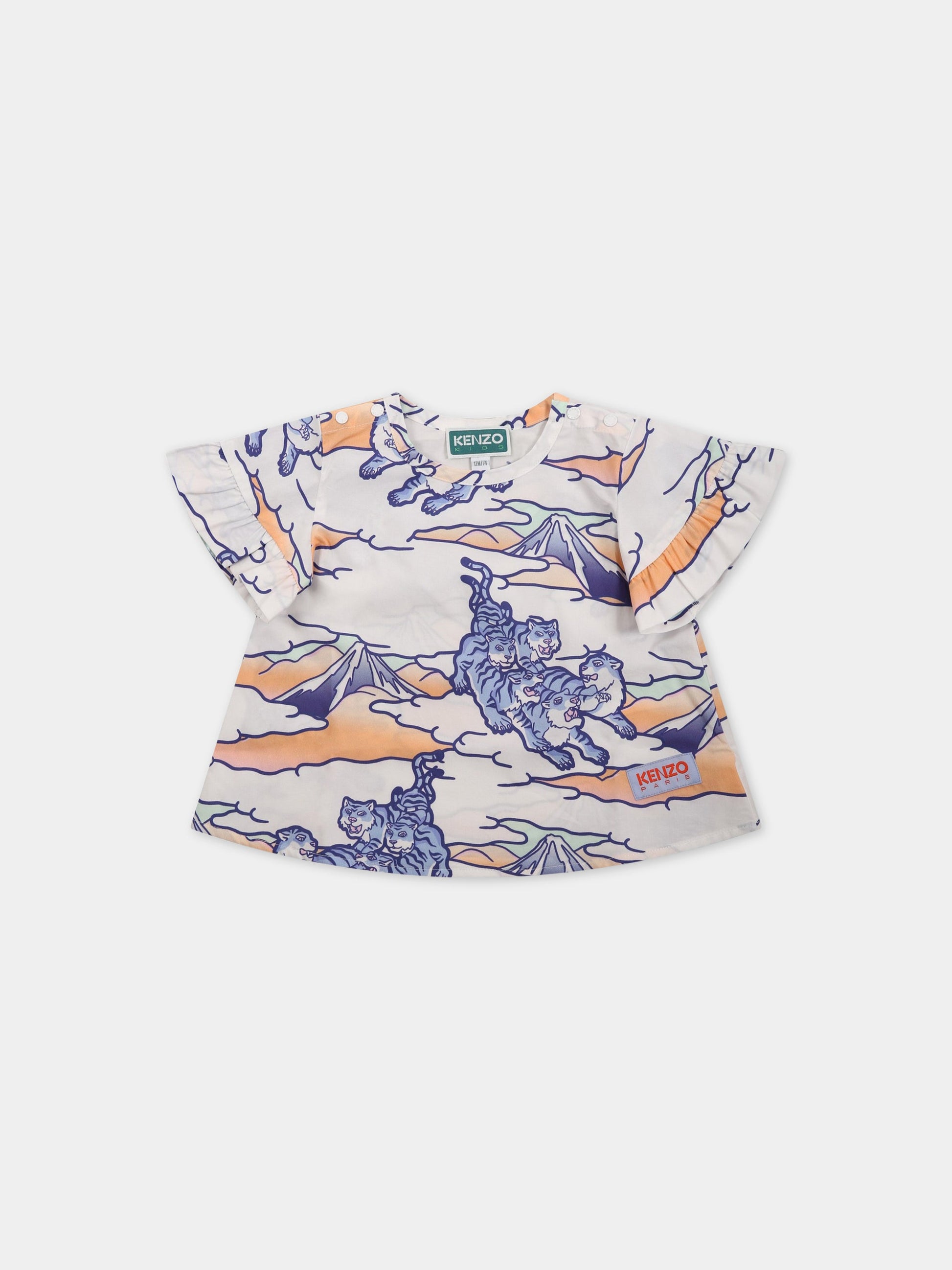 T-shirt bianca per neonata con tigre e logo,Kenzo Kids,K05478 10P