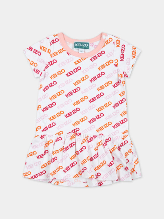Vestito bianco per neonata con logo,Kenzo Kids,K02095 10P