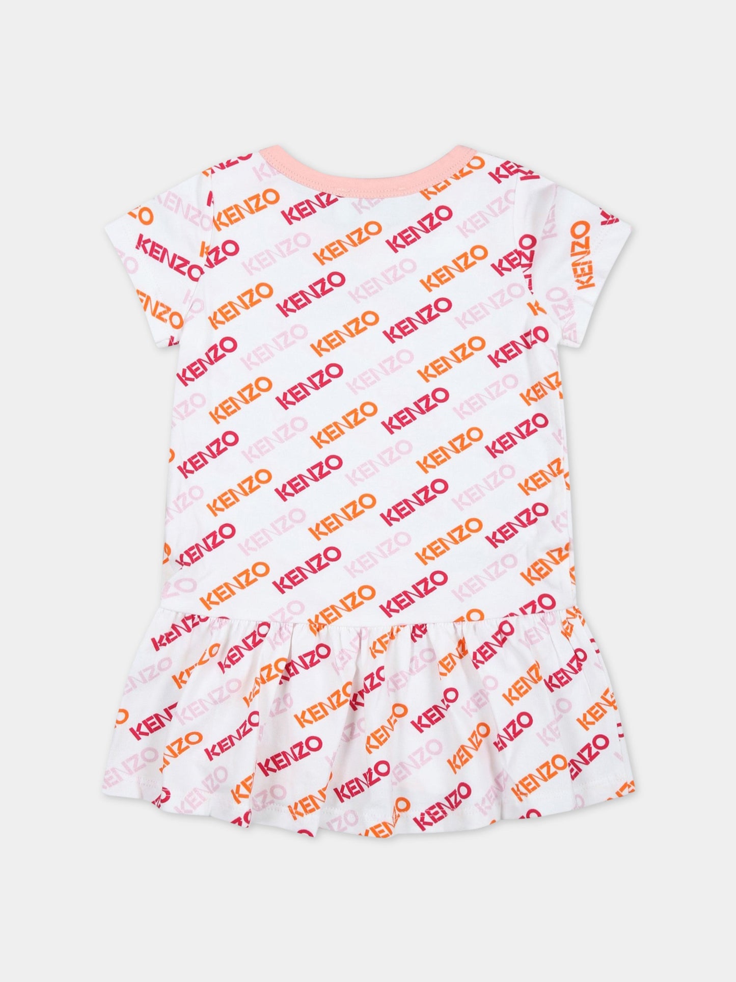 Vestito bianco per neonata con logo,Kenzo Kids,K02095 10P