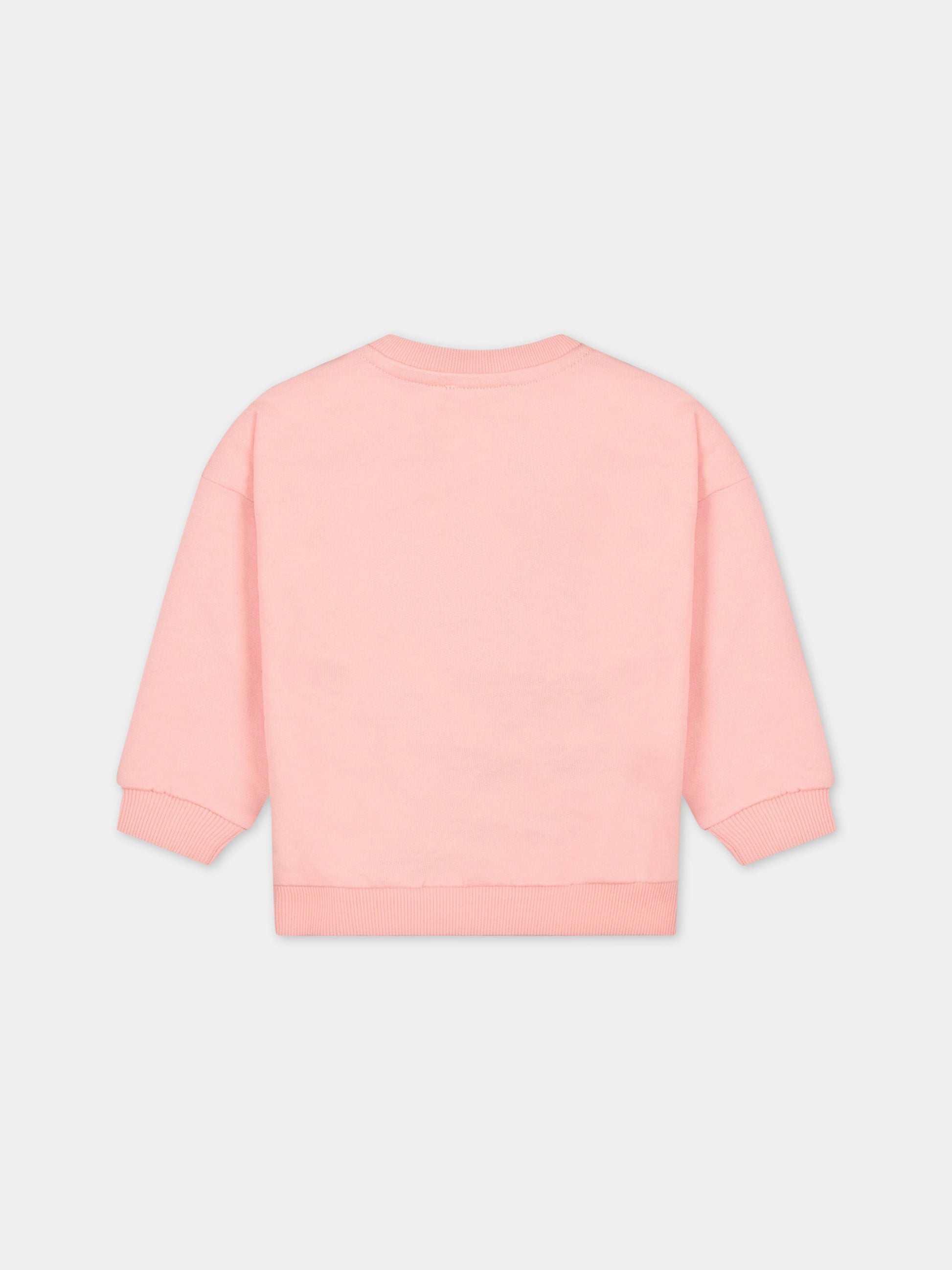 Felpa rosa per neonata con giraffa e logo,Kenzo Kids,K05483 46G