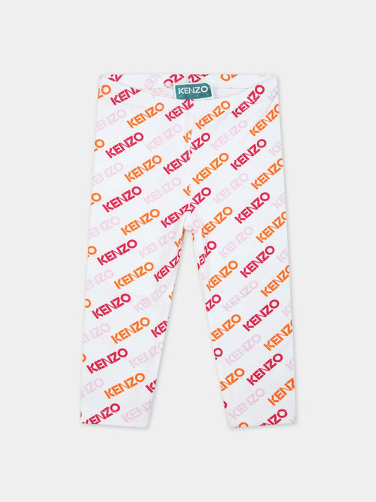 Leggings bianchi per neonata con logo multicolor,Kenzo Kids,K04216 10P