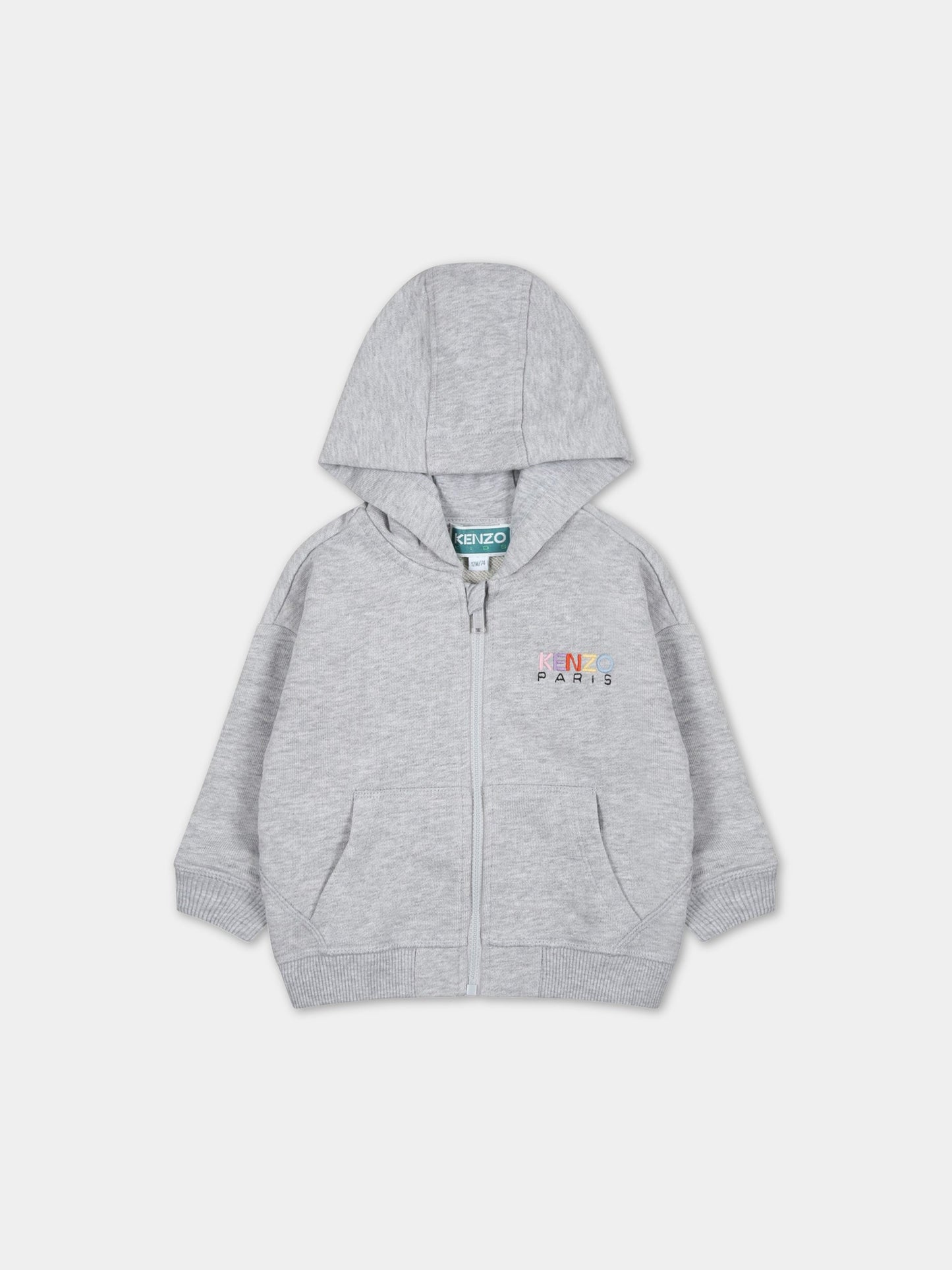 Felpa grigia per neonata con logo multicolor,Kenzo Kids,K05490 A41