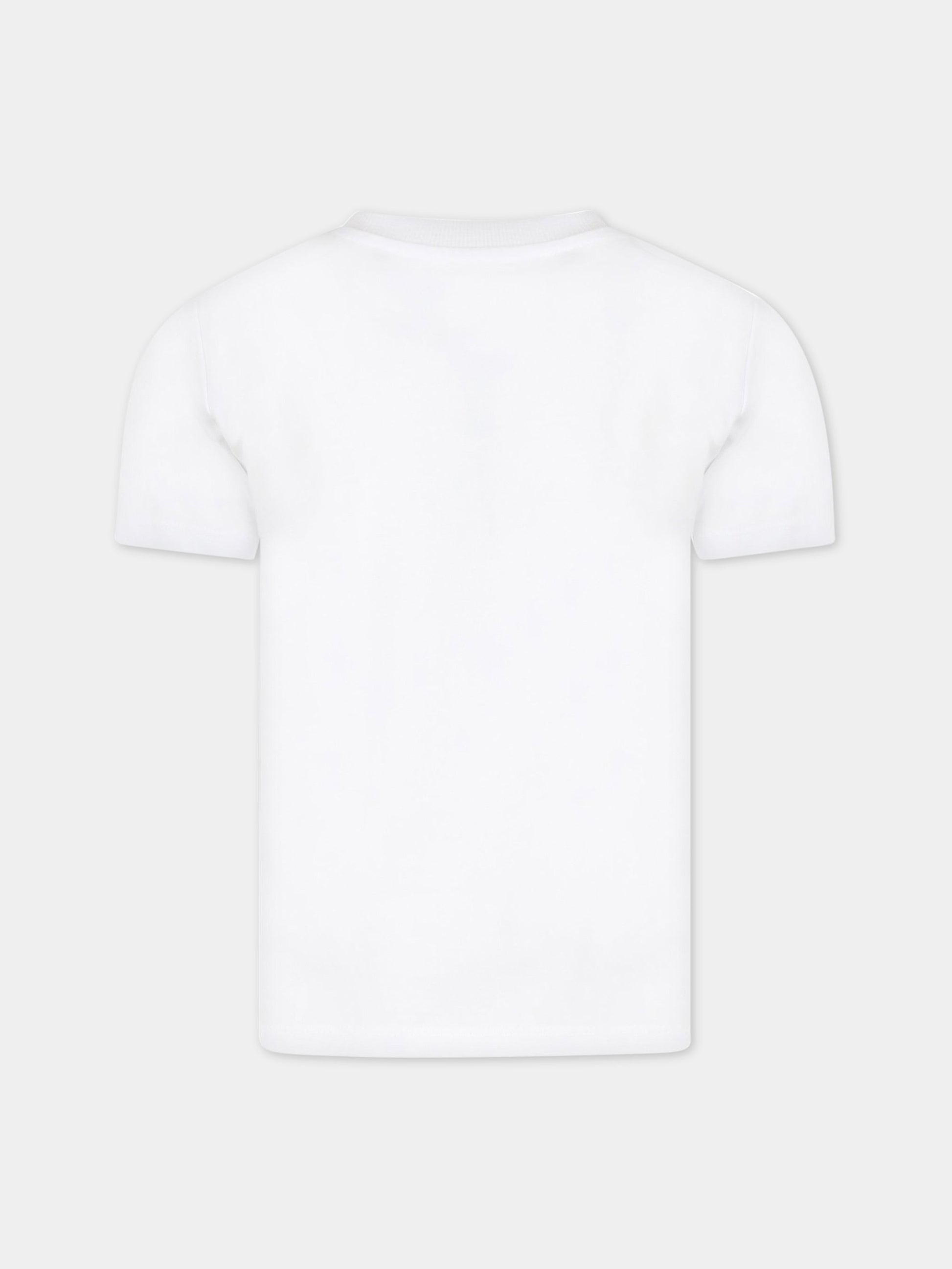 T-shirt bianca per bambino con stampa multicolor e logo,Kenzo Kids,K25779 10P