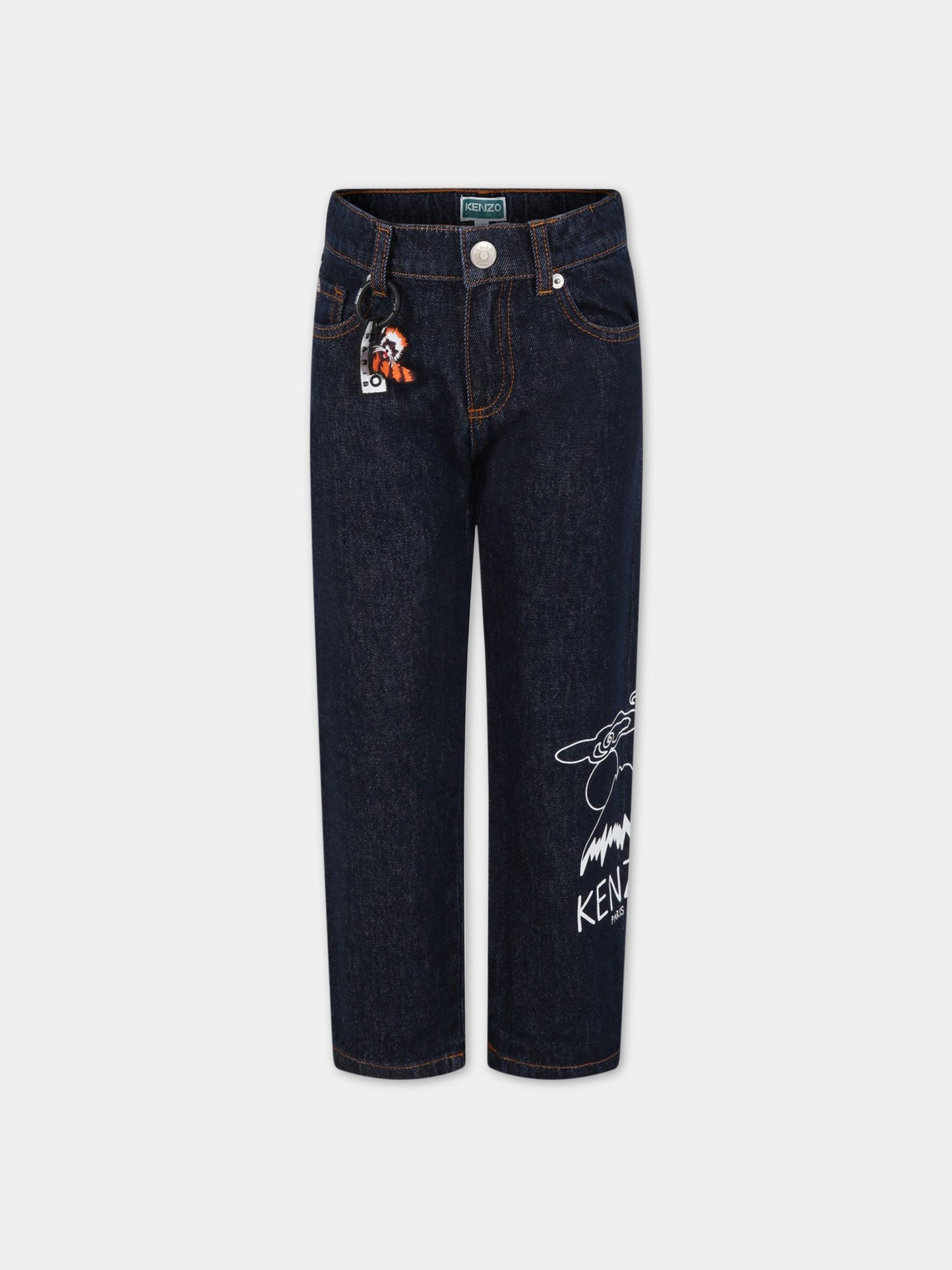 Jeans blu per bambino con stampa e logo,Kenzo Kids,K54002 805