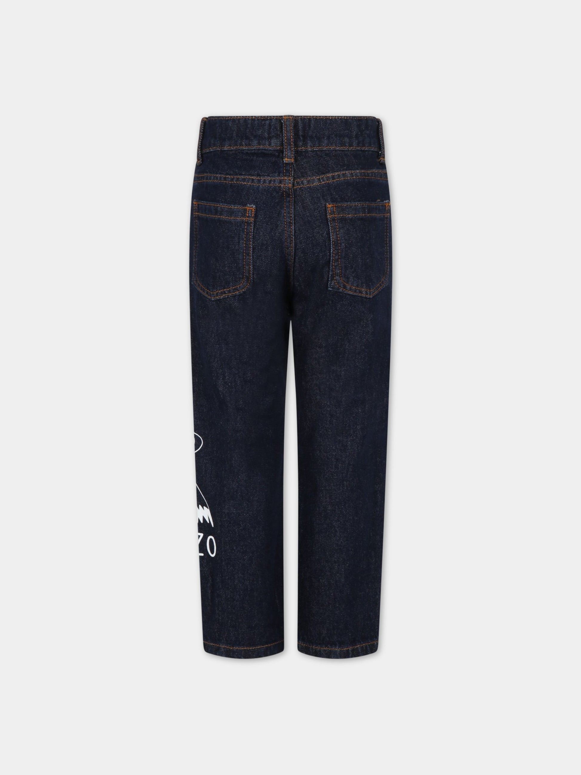 Jeans blu per bambino con stampa e logo,Kenzo Kids,K54002 805