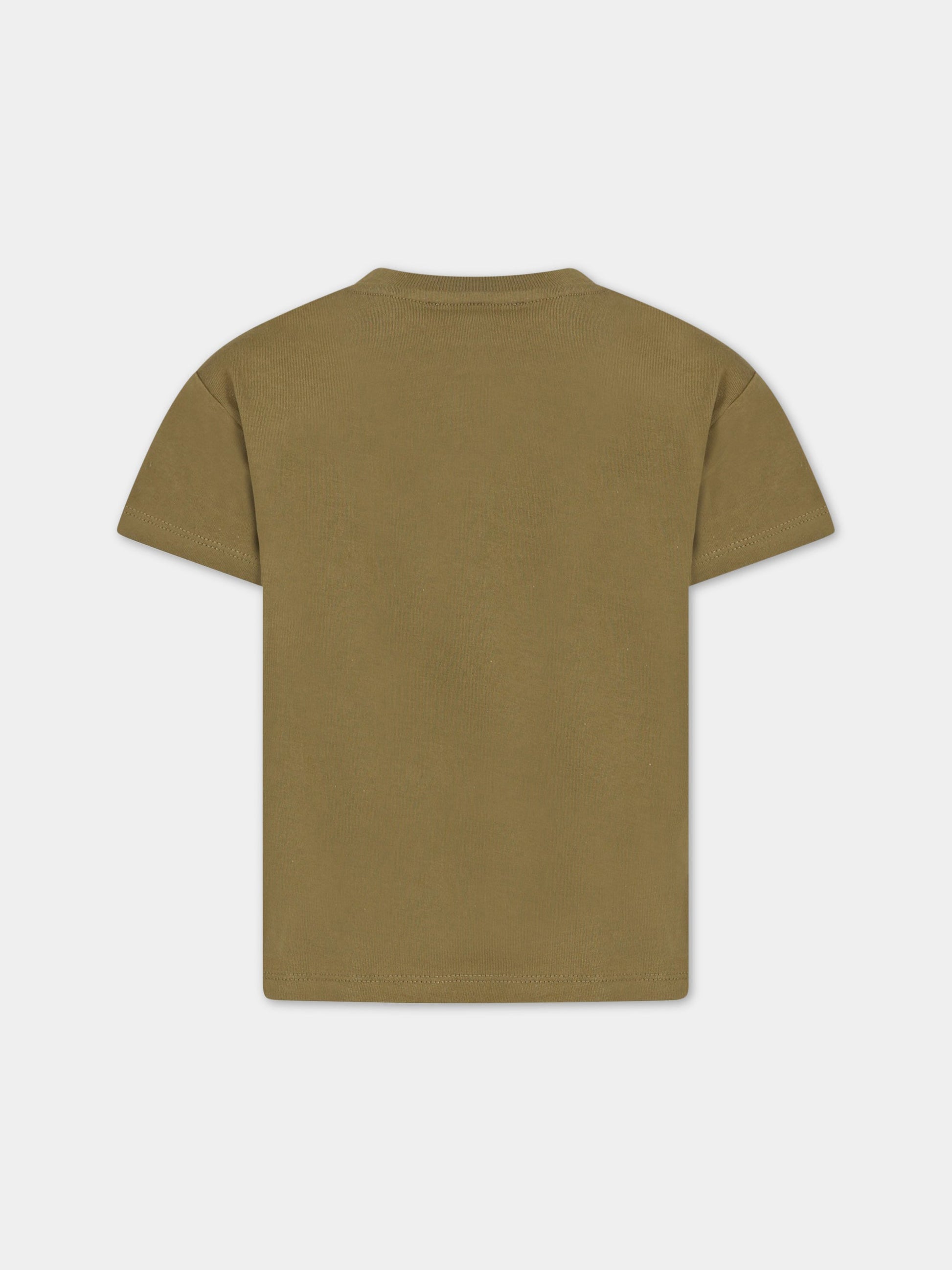 T-shirt verde per bambino con giraffa e logo,Kenzo Kids,K25781 626