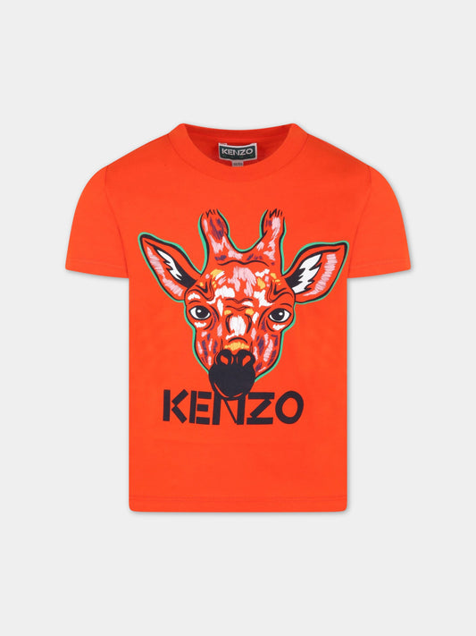 T-shirt arancione  per bambino con tigre e logo,Kenzo Kids,K25782 987