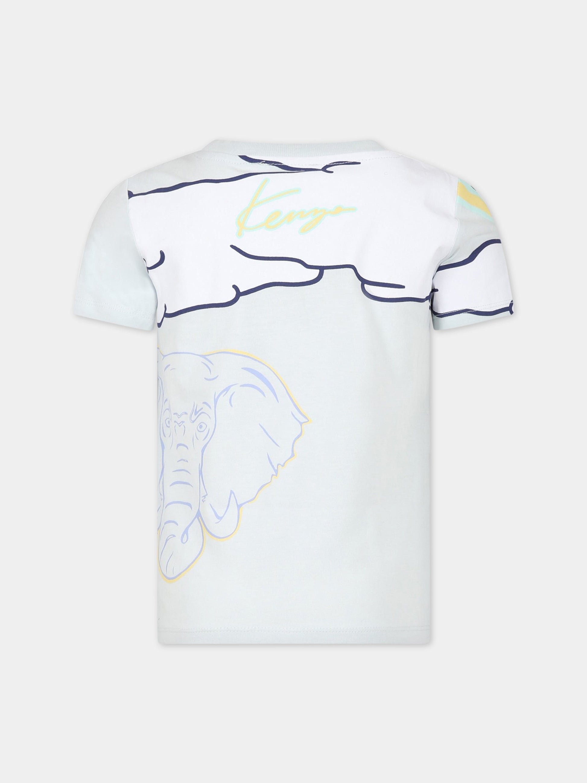 T-shirt celeste per bambino con tigre e logo,Kenzo Kids,K25796 791