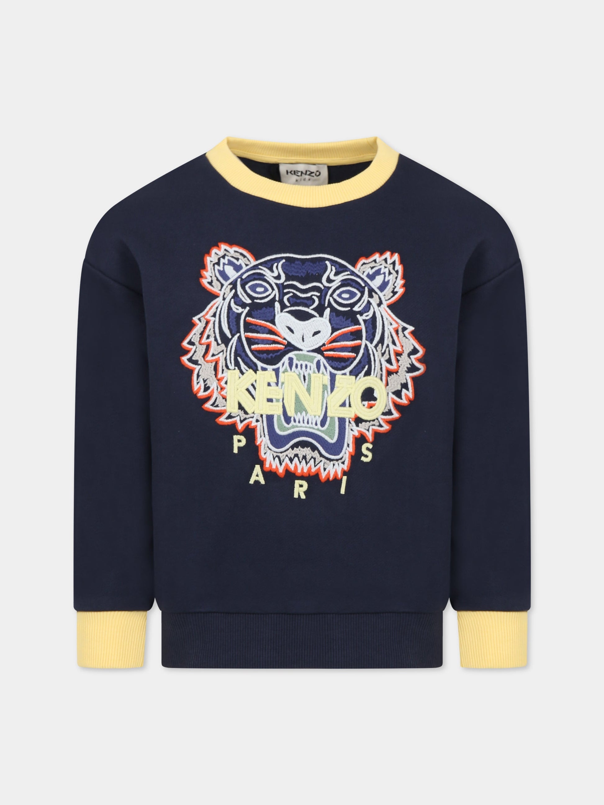 Felpa blu per bambino con Kotora e logo,Kenzo Kids,K25793 857
