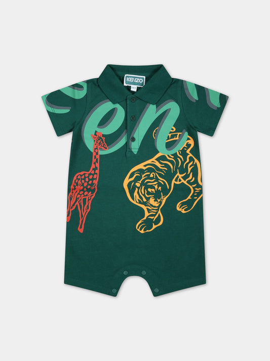 Pagliaccetto verde per neontato con tigre Kotora e logo,Kenzo Kids,K04212 678