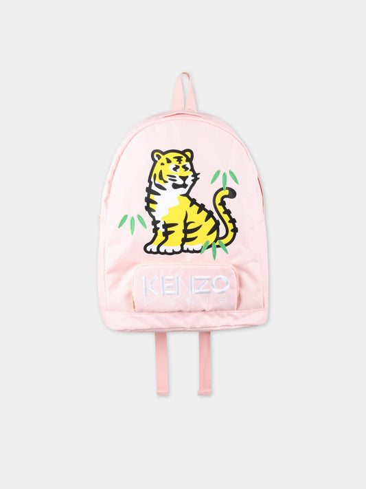 Zaino rosa per bambina con stampa tigre e logo,Kenzo Kids,K50026 449