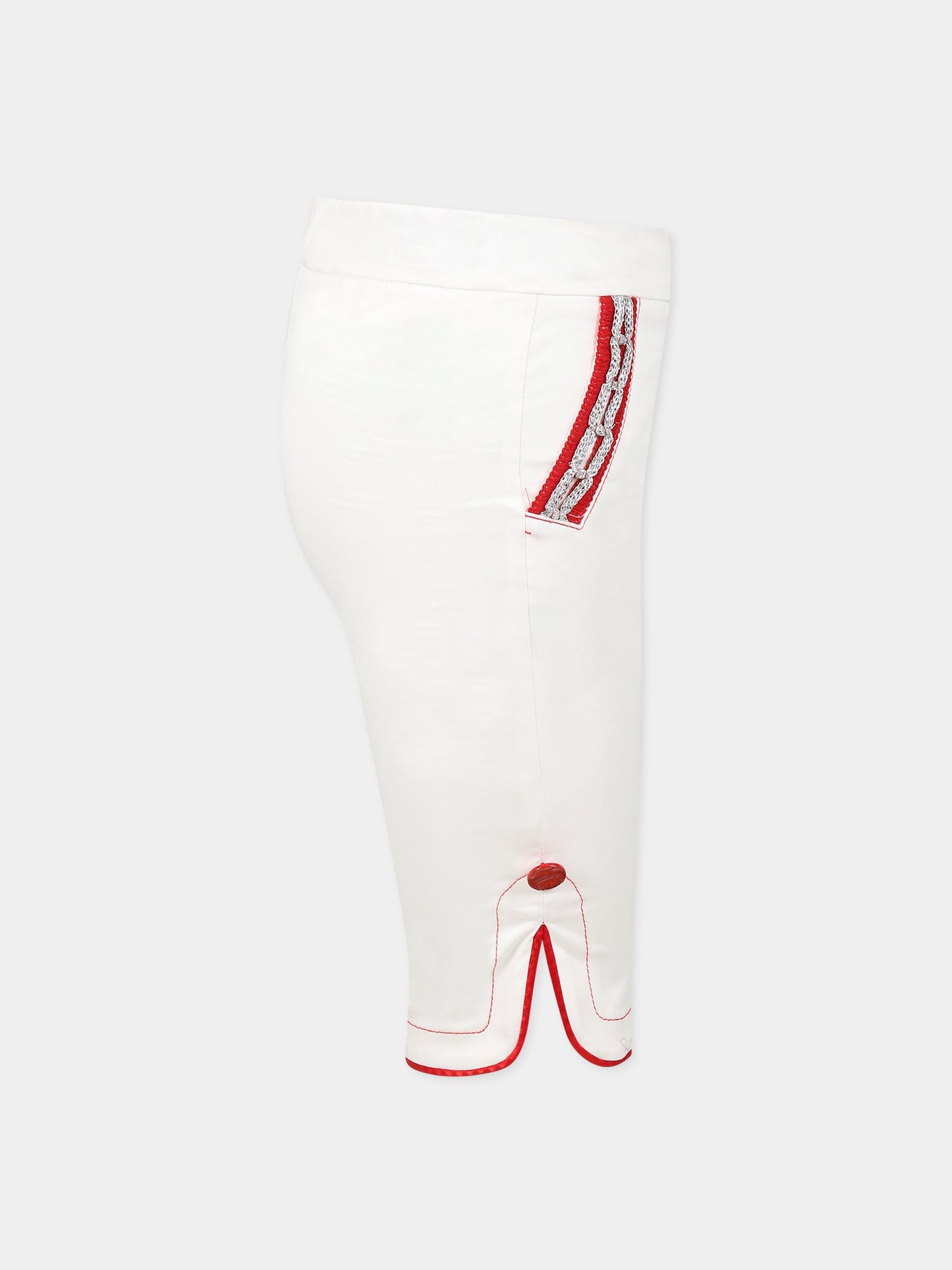 Pantaloni bianchi per bambina con dettagli rossi e logo,Genny,GFBE003 CA248 0000
