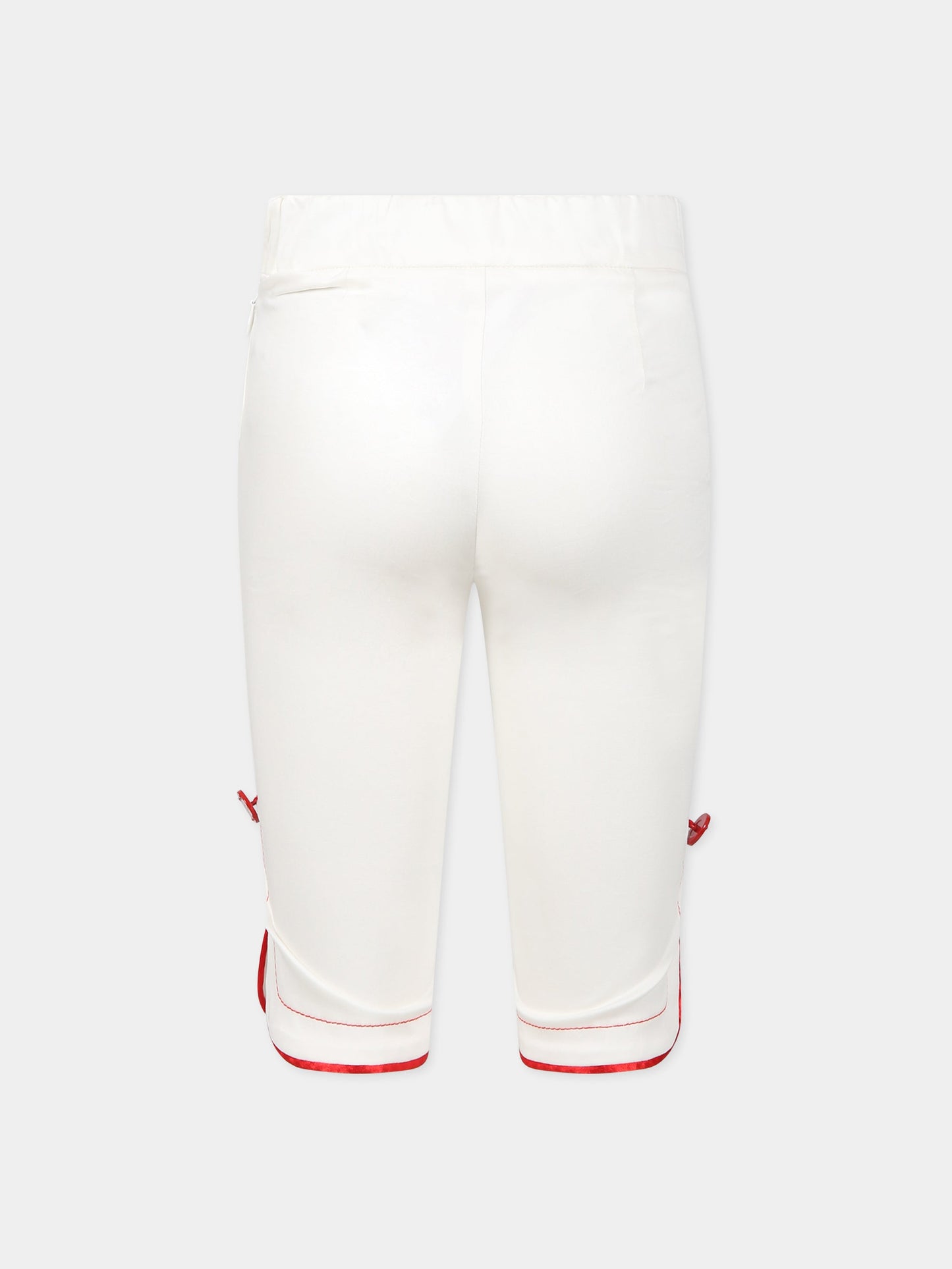 Pantaloni bianchi per bambina con dettagli rossi e logo,Genny,GFBE003 CA248 0000
