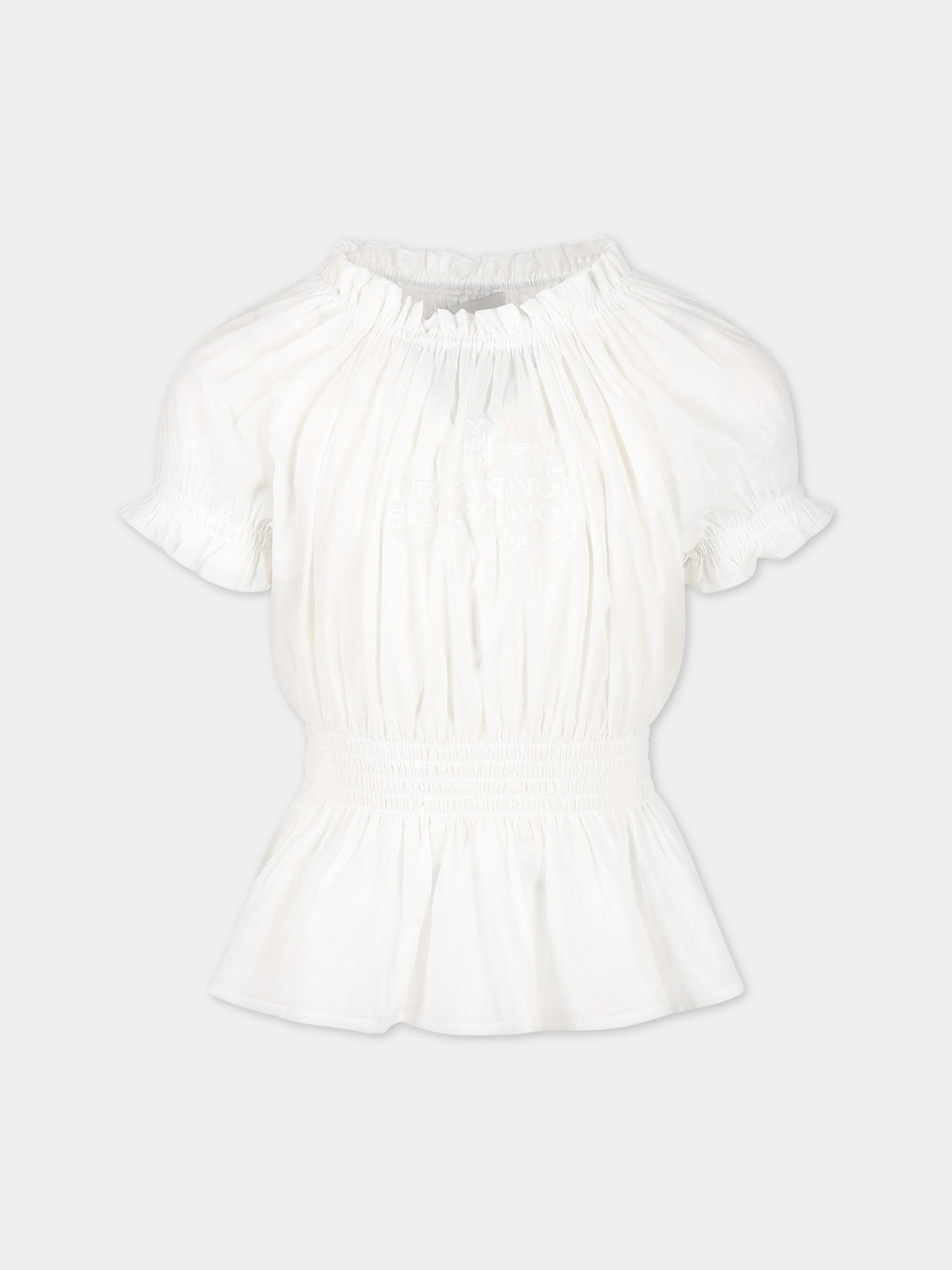 T-shirt bianca per bambina con logo,Ermanno Scervino Junior,SFCA036C CF537 0002