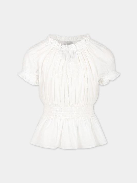 T-shirt bianca per bambina con logo,Ermanno Scervino Junior,SFCA036C CF537 0002