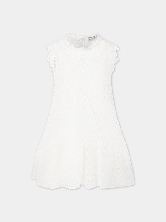 Vestito bianco per bambina con logo,Ermanno Scervino Junior,SFAB114 RI345 0001