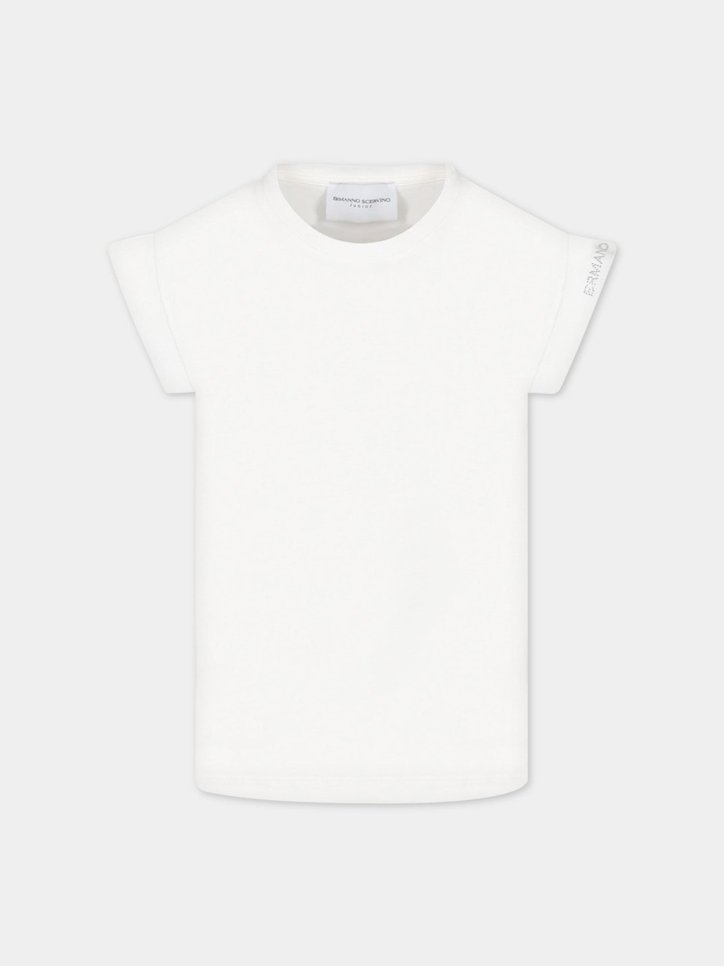 T-shirt bianca per bambina con logo,Ermanno Scervino Junior,SFTS052C JE200 0002