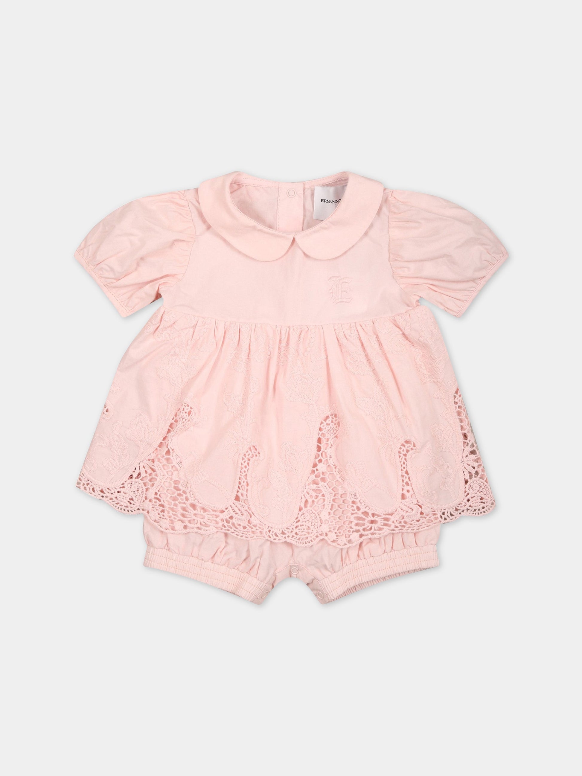 Pagliaccetto rosa per neonata con logo,Ermanno Scervino Junior,SNPG002C RI347 C001