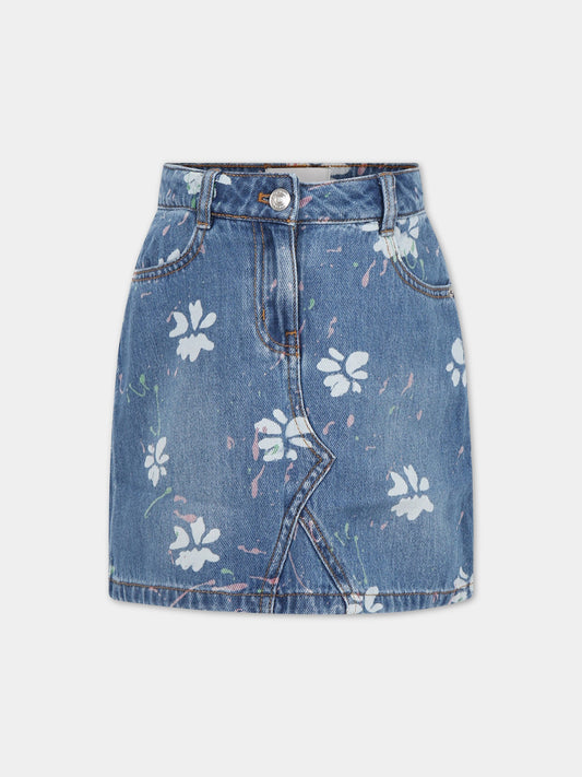 Gonna blu per bambina con stampa all-over.,Ermanno Scervino Junior,SFGO041C DF019 4000