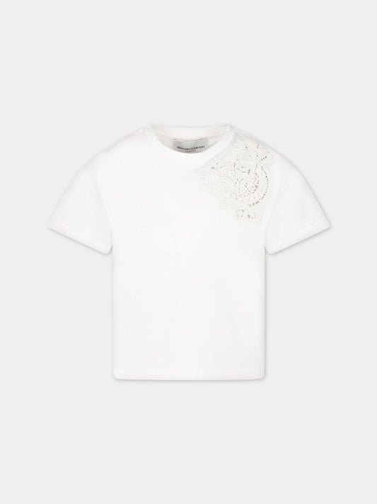 T-shirt bianca per bambina con ricamo,Ermanno Scervino Junior,SFTS050C JE199 0002